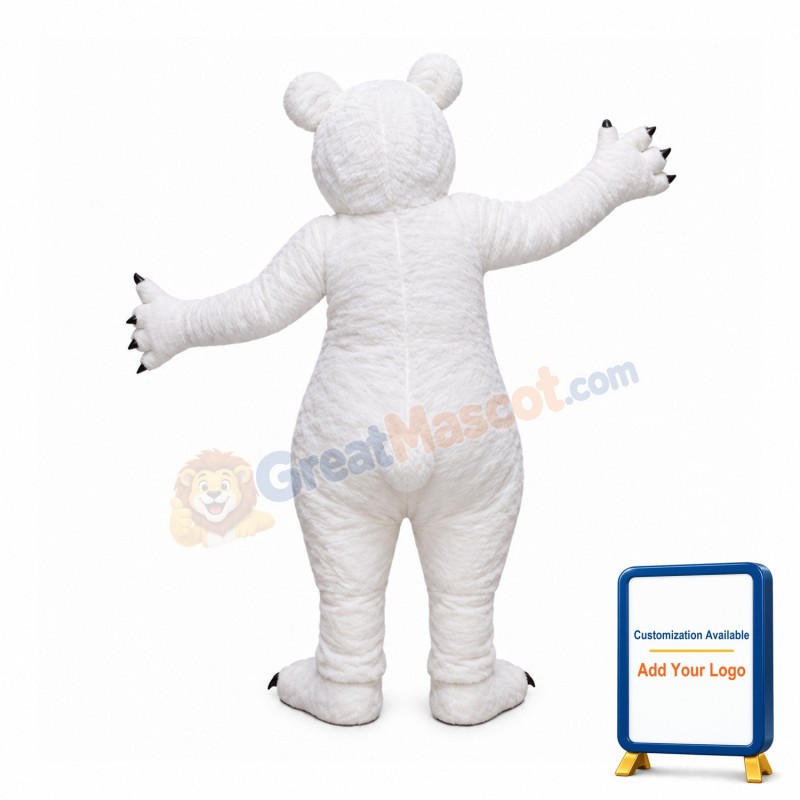 Tall Strong Cartoon White Bear Mascot Costume