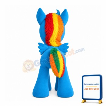 Blue Cartoon Pony With Colorful Tail Mascot Costume