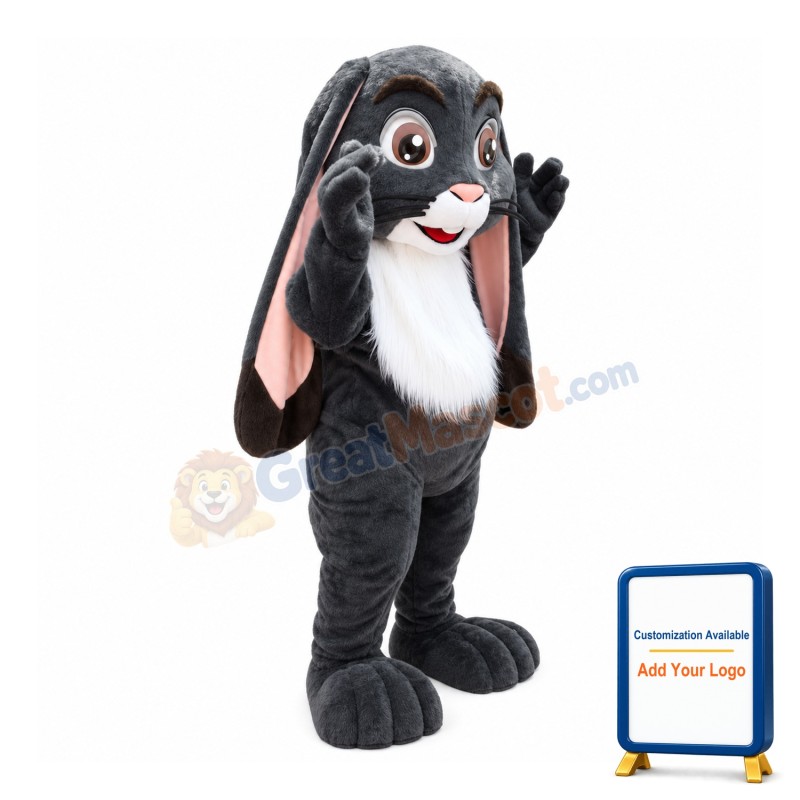 Grey Long Fur Lop Eears Rabbit Mascot Costume