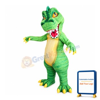 With Sharp Tooth Green Dinosaur Mascot Costume