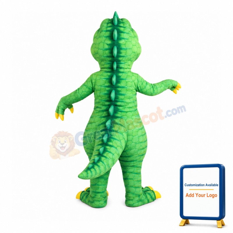 With Sharp Tooth Green Dinosaur Mascot Costume