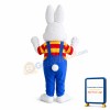 Pointed Ears Rabbit Wearing Blue Overalls Mascot Costume