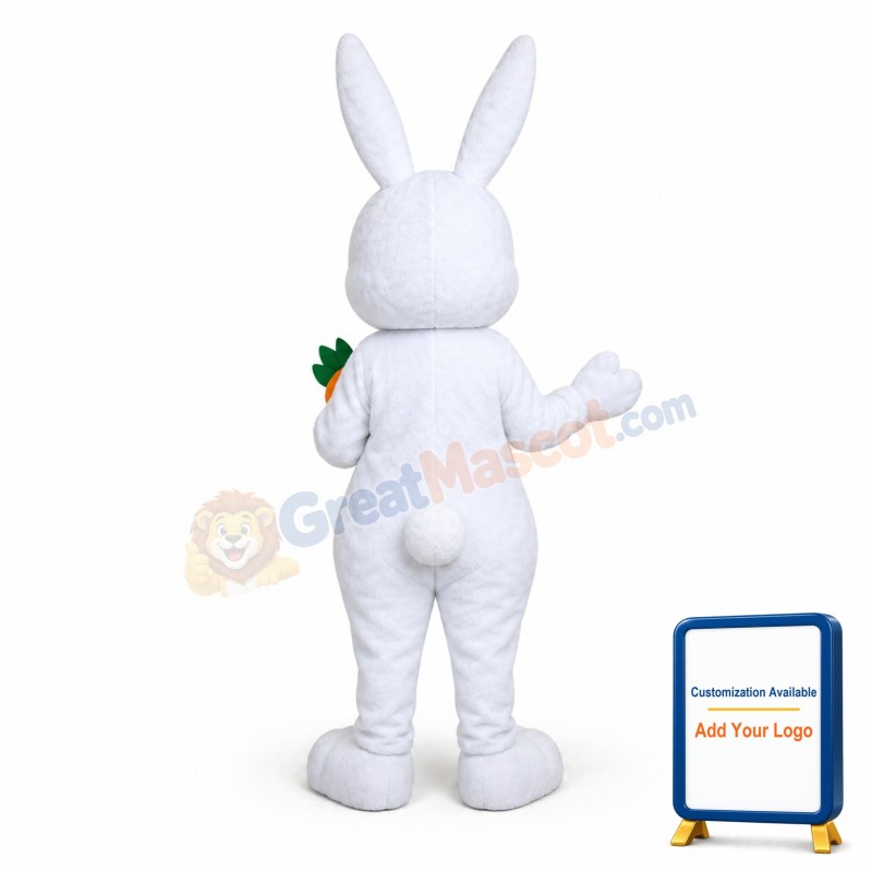 Slim Tall White Rabbit Carrying Carrot Mascot Costume