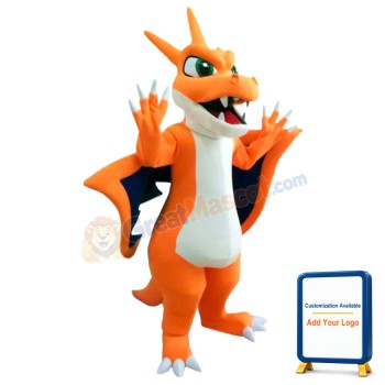 Greasy Orange Dragon With Green Eyes Mascot Costume