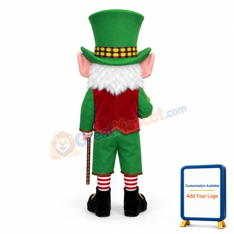 Irish Elf Holding Gold Pocket Watch Mascot Costume