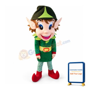 Funny Cartoon Elf With Green Set Mascot Costume