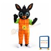 Black Rabbit With Orange Checked Jumpsuit Mascot Costume