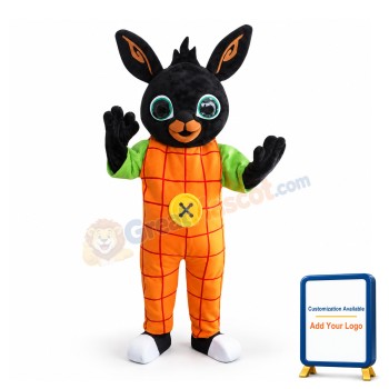 Black Rabbit With Orange Checked Jumpsuit Mascot Costume