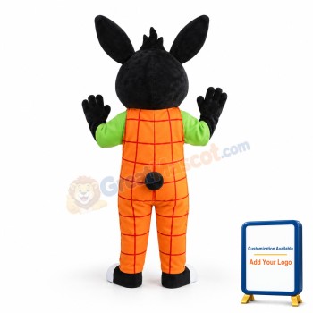 Black Rabbit With Orange Checked Jumpsuit Mascot Costume