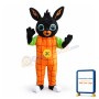 Black Rabbit With Orange Checked Jumpsuit Mascot Costume