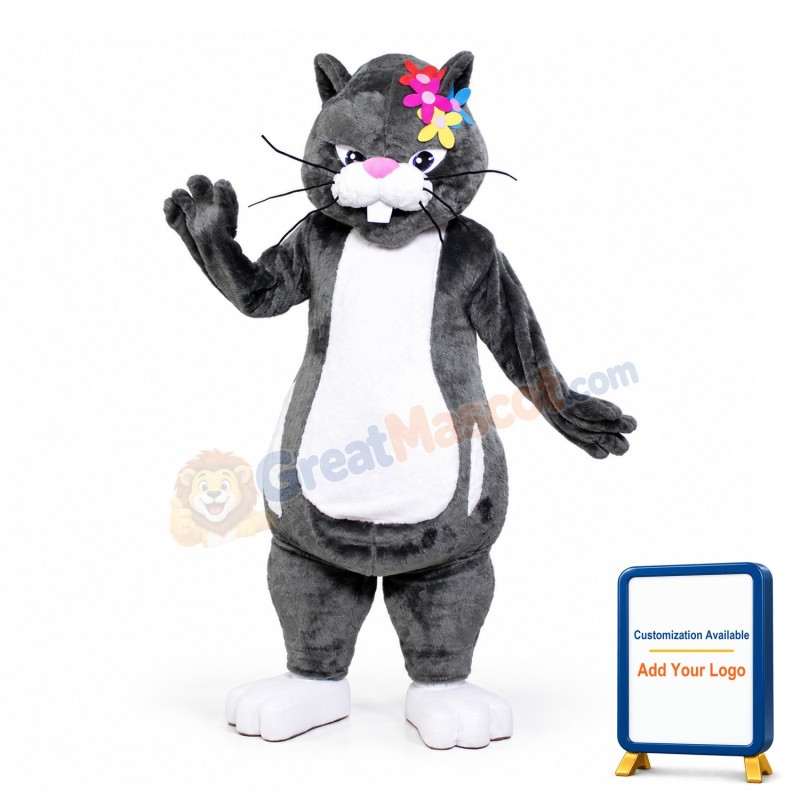 Black Rabbit With Colorful Flowers Mascot Costume