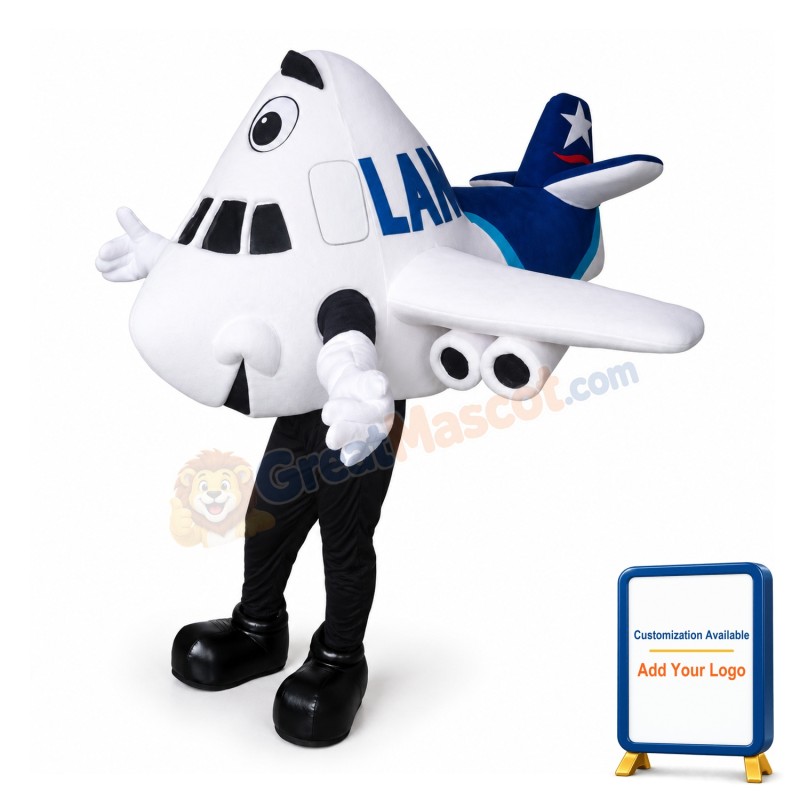 Cartoon White Airliner Mascot Costume