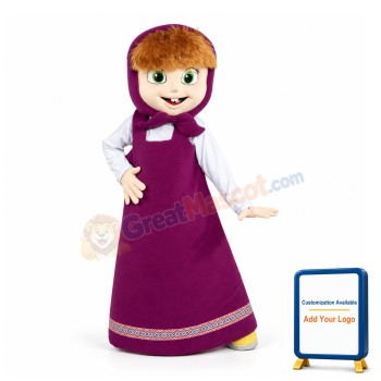 Farm Female Worker With Purple Dress Mascot Costume