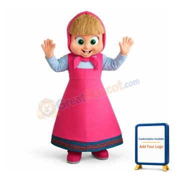 Female Worker In Pink Apron Mascot Costume