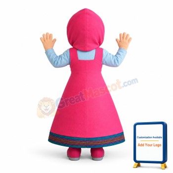 Female Worker In Pink Apron Mascot Costume
