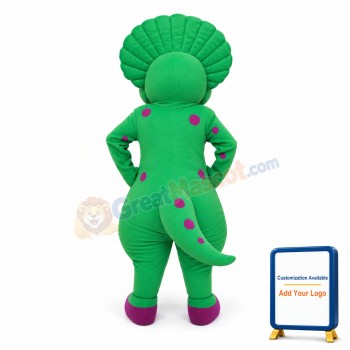 Cartoon Green Dinosaur Lady With Purple Bow Mascot Costume