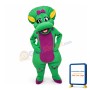 Cartoon Green Dinosaur Lady With Purple Bow Mascot Costume