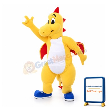 Lively Yellow Dinosaur With Red Wings Mascot Costume
