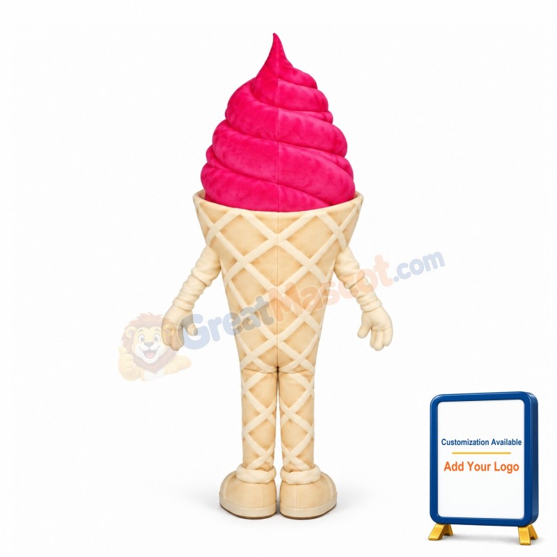Cartoon Strawberry Ice Cream Cone Mascot Costume