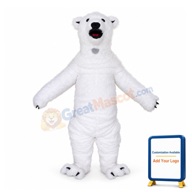 Howling Polar Bear Long Fur Mascot Adult Costume