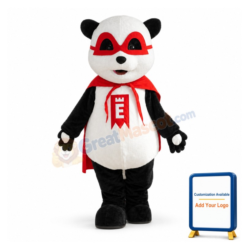 Cute Superhero Panda Mascot Adult Costume