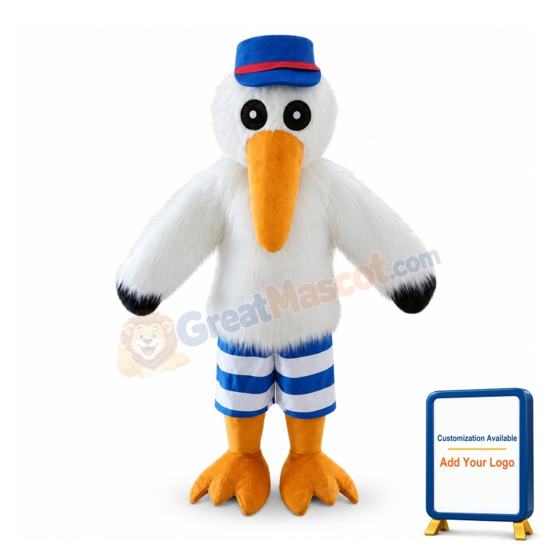 Adult Cartoon White Ibis Bird Long Fur Mascot Costume