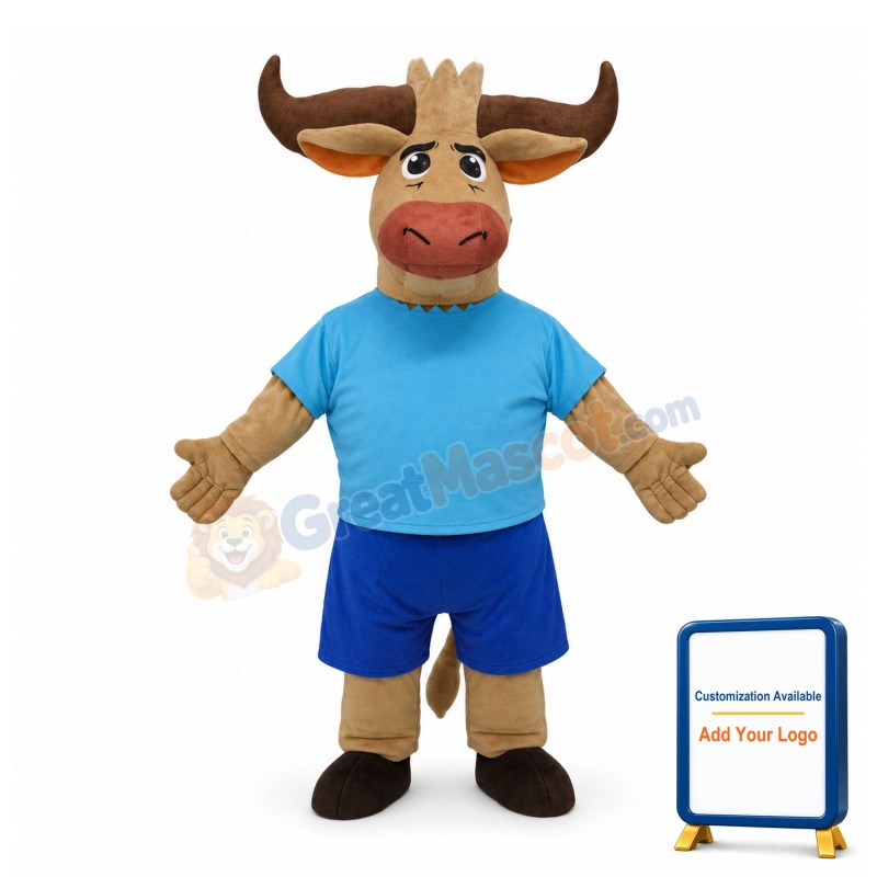 Adult Cartoon Brown Buffalo Mascot Costume