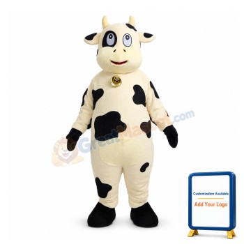 Cute Cartoon Yellow Cow With Bells Mascot Costume  