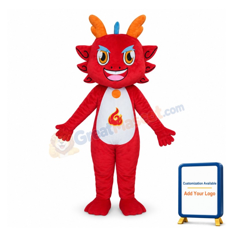 Adult Cartoon Chinese Fire Dragon Mascot Costume