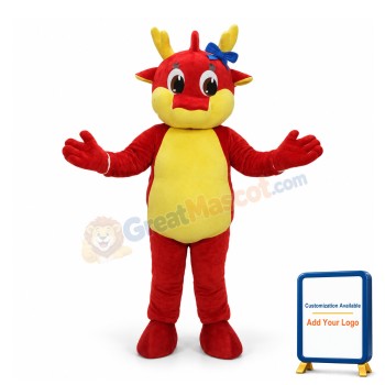 Adult Cartoon Red Chinese Dragon Mascot Costume