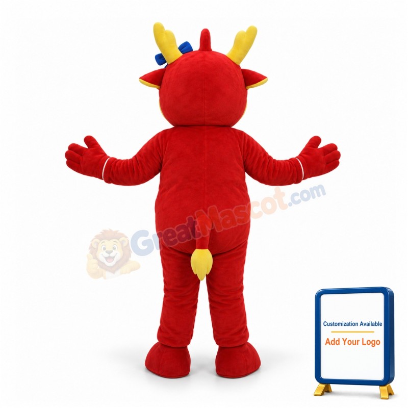 Adult Cartoon Red Chinese Dragon Mascot Costume
