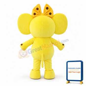 Cute Cartoon Yellow Elephant With Yellow Bow Hairpin Mascot Costume