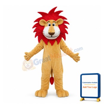 Cartoon Lion With Red Mane Mascot Costume