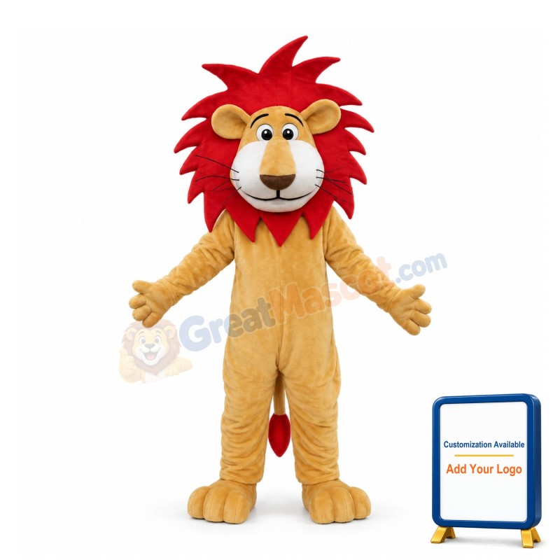 Cartoon Lion With Red Mane Mascot Costume