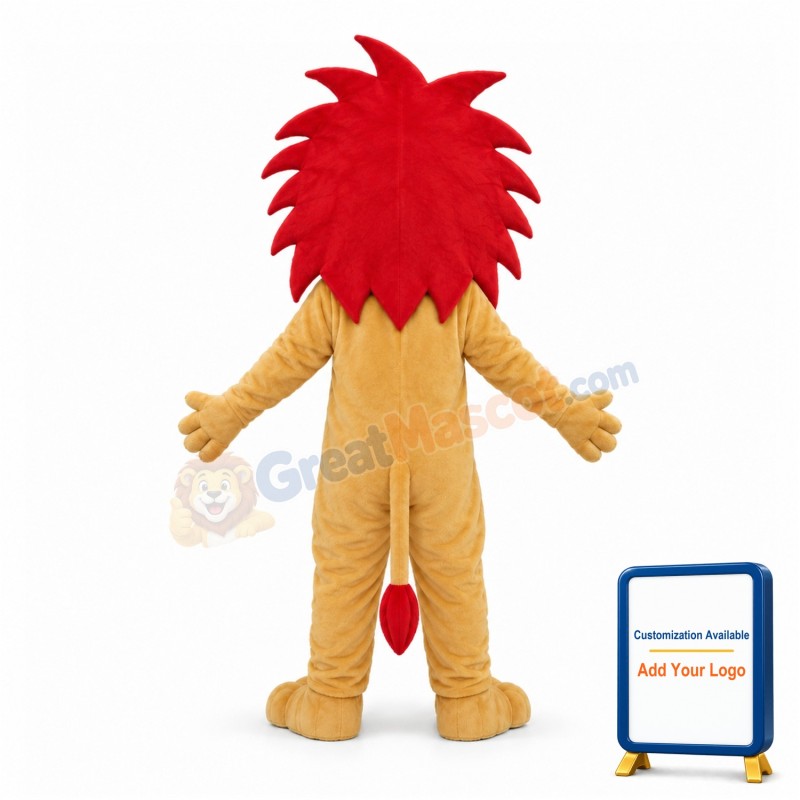 Cartoon Lion With Red Mane Mascot Costume