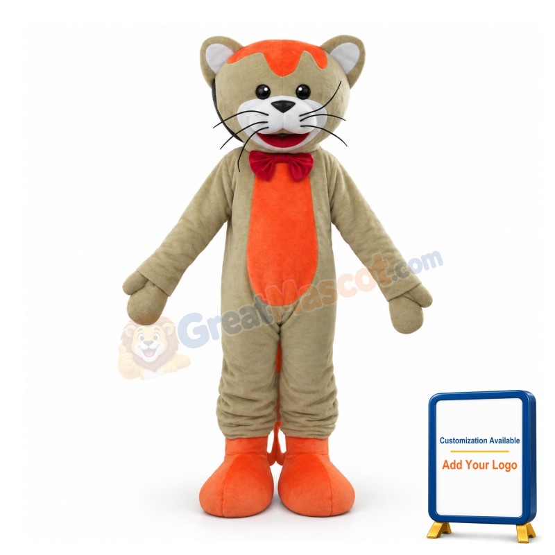 Gray & Orange Cat With Red Bow Tie Mascot Costume