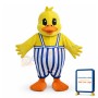 Fat Cartoon Yellow Duck In Striped Overalls Mascot Adult Costume