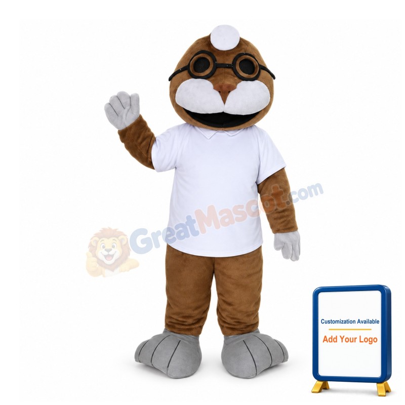 Cartoon Adult Brown Seal Lion Mascot Costume