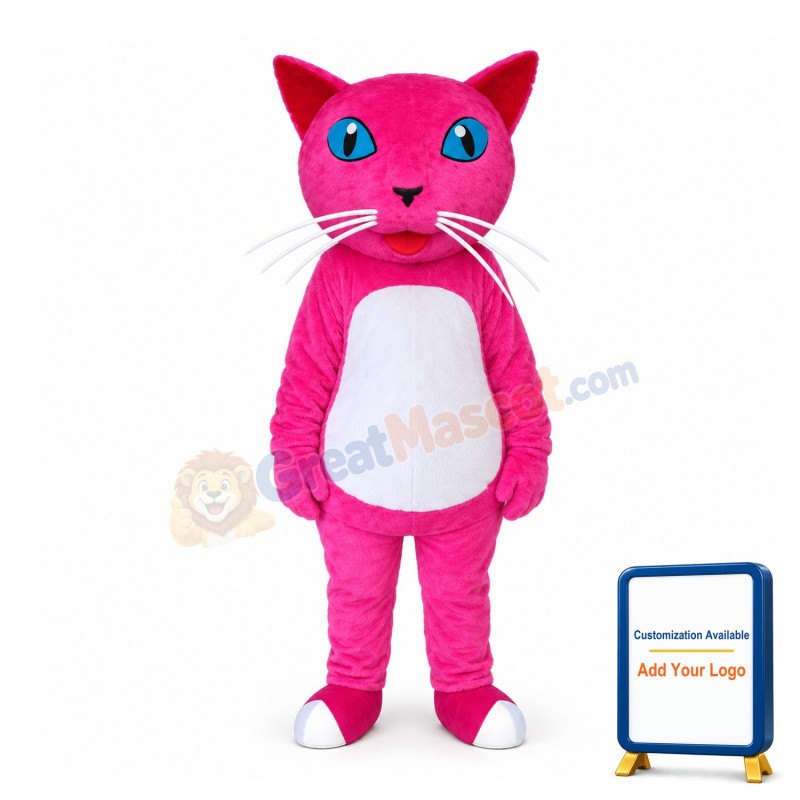 Adult Cartoon Rose Red Cat Mascot Costume