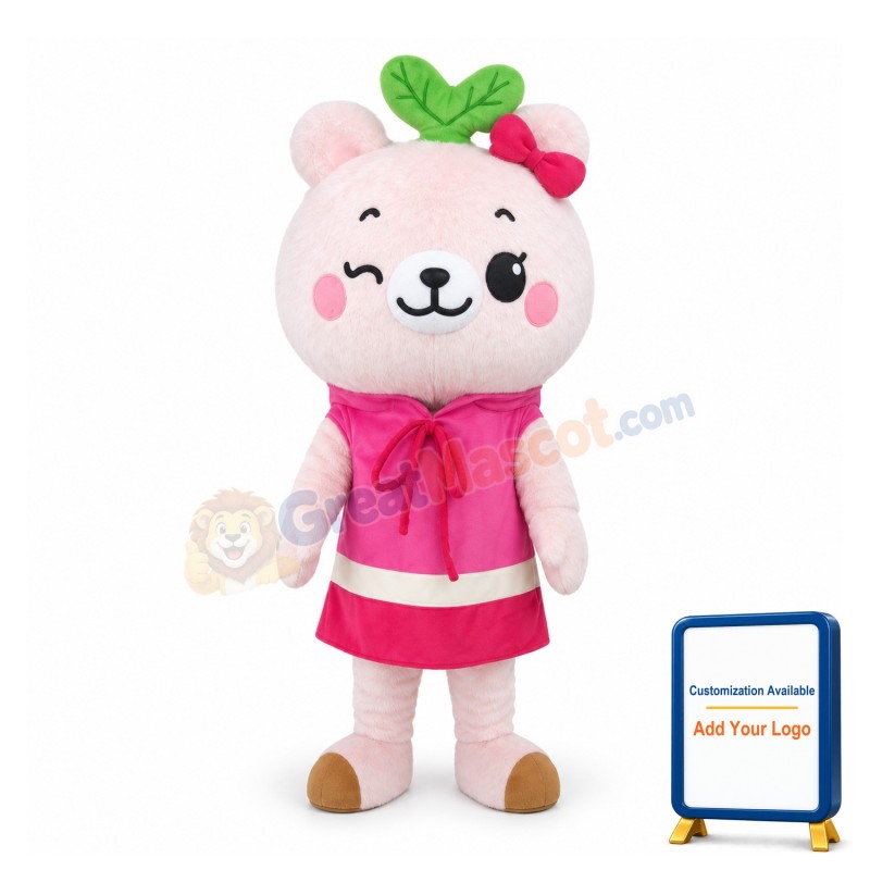 Cute Cartoon Pink Bear Girl Mascot Costume