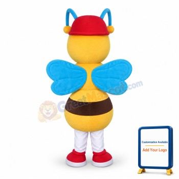 Cute Cartoon Honeybee In Red Hat Mascot Adult Costume