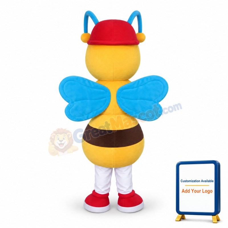 Cute Cartoon Honeybee In Red Hat Mascot Adult Costume