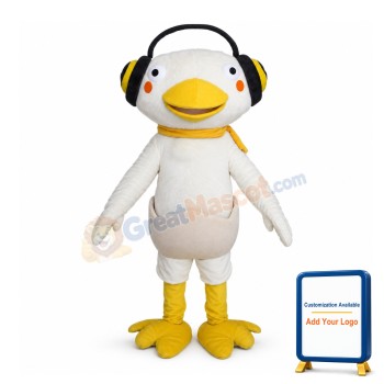 Cartoon Music Beige Duck In Broken Eggshell Mascot Costume