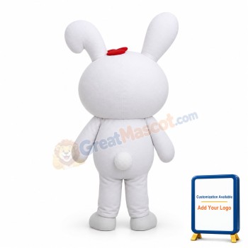 Cute Cartoon White Rabbit With Red Hairpin Mascot Adult Costume