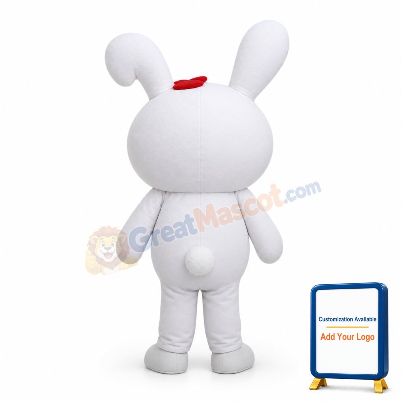 Cute Cartoon White Rabbit With Red Hairpin Mascot Adult Costume