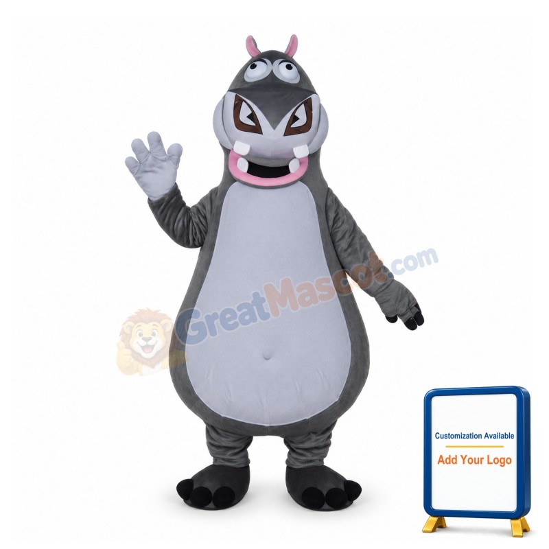 Adult Cartoon Grey Hippo Lightweight Mascot Costume