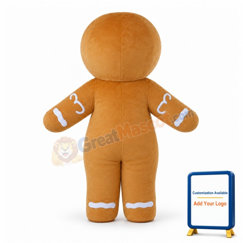 Adult Size Light Brown Gingerbread Man With Candy Cane Mascot Costume