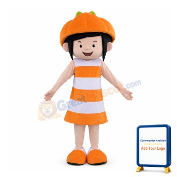 Cute Girl In Pumpkin Hat Mascot Costume