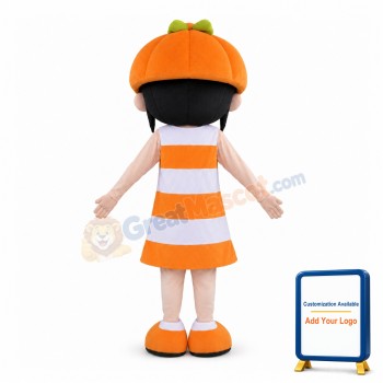 Cute Girl In Pumpkin Hat Mascot Costume