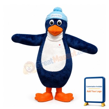 Cute Penguin In Blue Hat Mascot Adult Costume